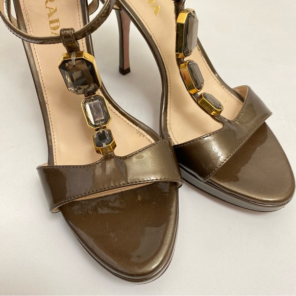 Prada Jewel Embellished Heels Heeled Sandals 6.5 / 36.5 Ankle Strap Stilettos - Picture 11 of 14